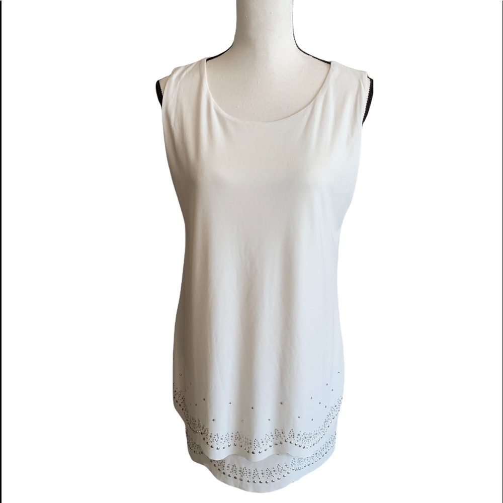 Women’s Alfani white sleeveless blouse rhinestone embellishments small petite